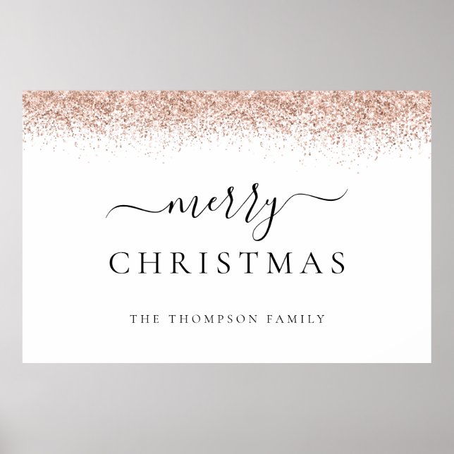 Glitter Rose Gold Name White Merry Christmas Poster (Front)
