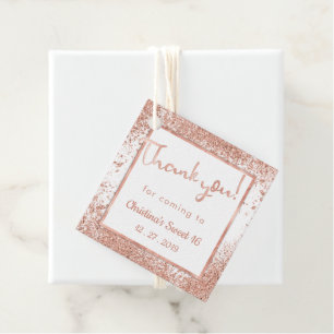 Glitter rose gold pale pink white thanks Elegant Favour Tags
