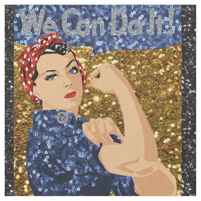 glitter rosie the riveter fabric (Close Up)