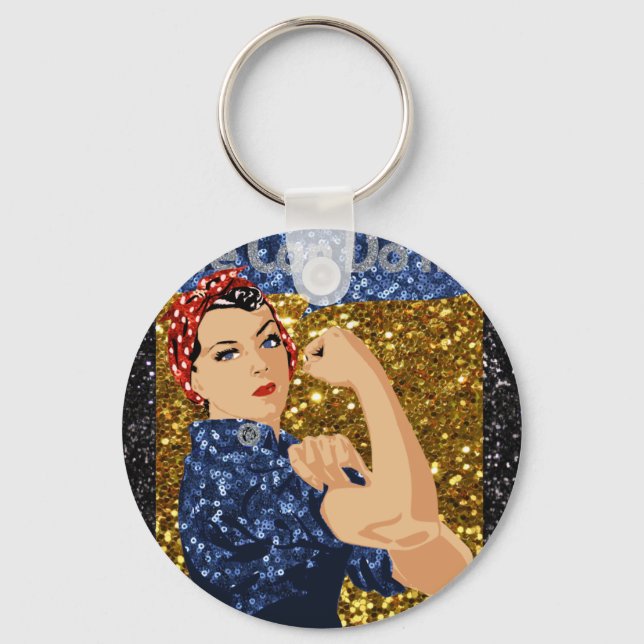 glitter rosie the riveter key ring (Front)