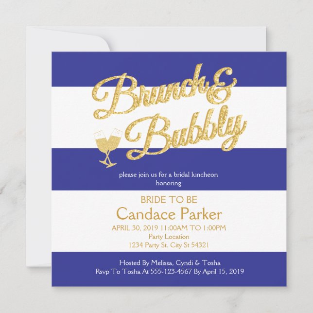 Glitter, Royal Blue Bridal Shower Invitations (Front)