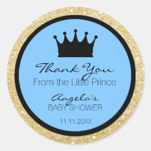 Glitter Royal Lil Little Prince Baby Shower Blue Classic Round Sticker