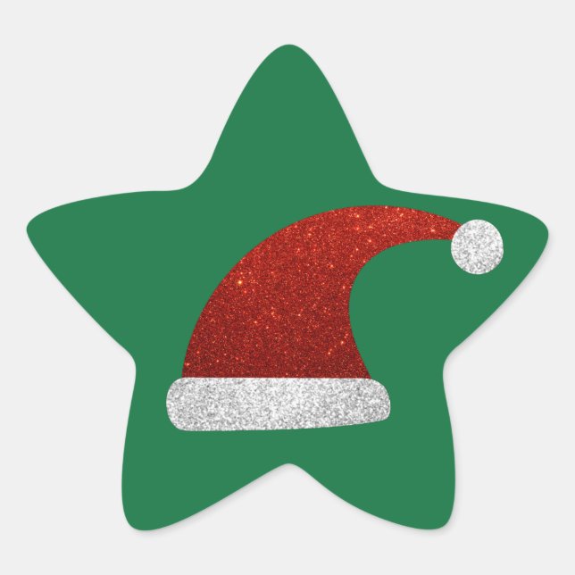 Glitter Santa Hat Star Sticker (Front)