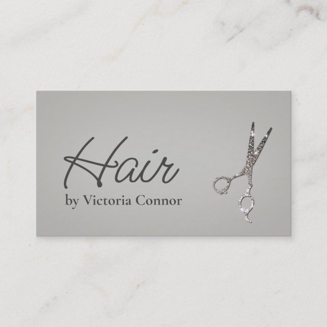 Glitter Scissors Haircut Stylist Simple Grey Card (Front)