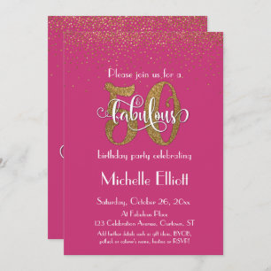 Glitter & Script 50 & Fabulous, Hot Pink Birthday Invitation