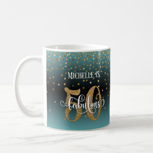 Glitter Script 50 & Fabulous Turquoise Black Ombre Coffee Mug (Left)