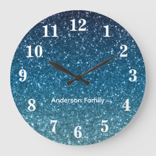 Glitter Seaside and Ocean Blue Gradient Personised Large Clock