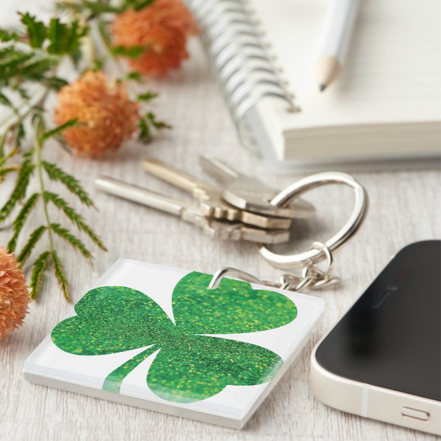 Glitter Shamrock Acrylic Keychain – St. Patrick’s  (Front Right)