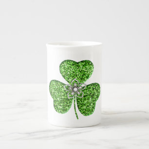 Glitter Shamrock And Flower Bone China Mug