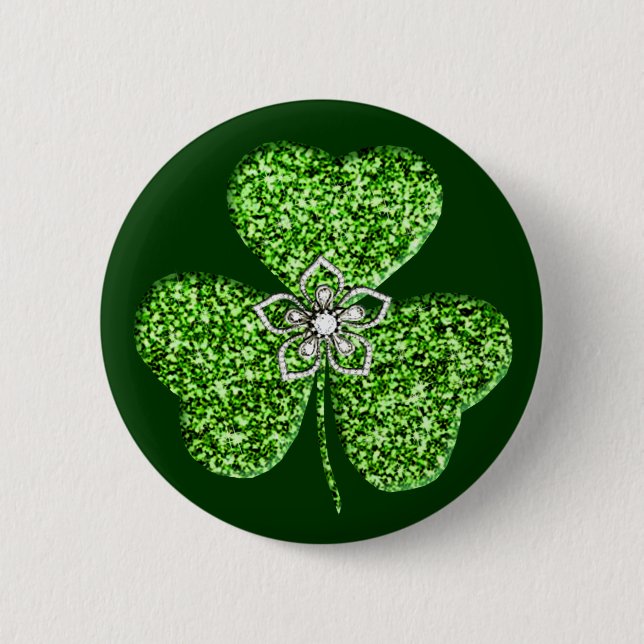 Glitter Shamrock And Flower Button (Front)