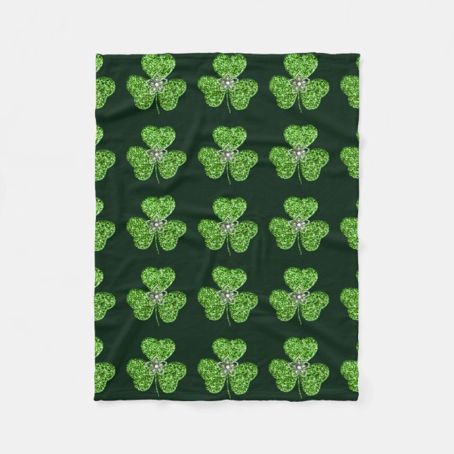 Glitter Shamrock And Flower Fleece Blanket (Front)