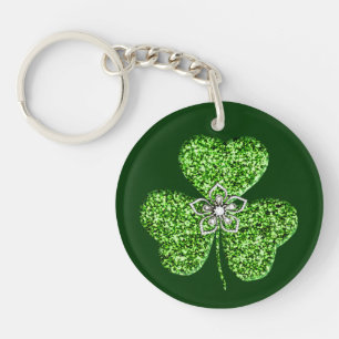Glitter Shamrock And Flower Key Chain