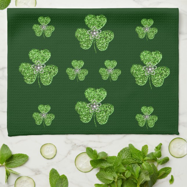 Glitter Shamrock And Flower Kitchen Towel (Folded)