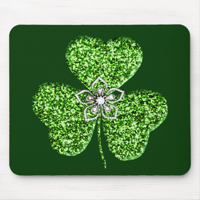 Glitter Shamrock And Flower Mouse Pad (Front)