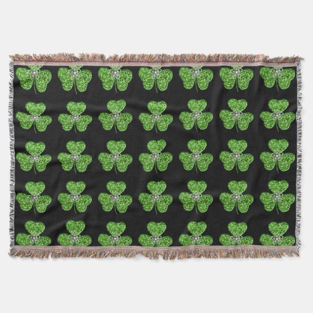 Glitter Shamrock And Flower Throw Blanket (Front)
