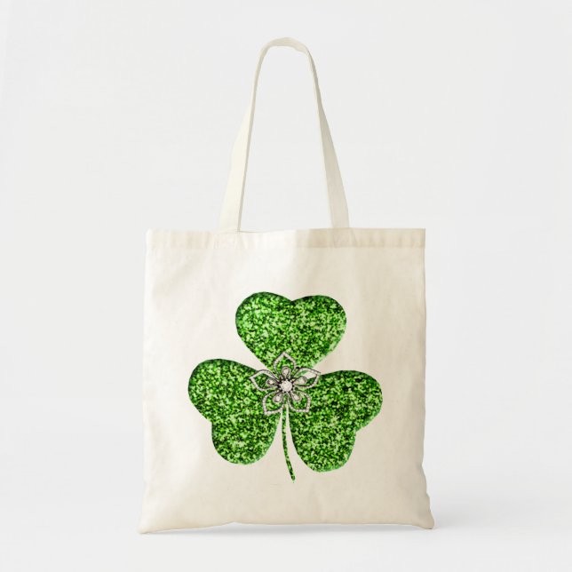 Glitter Shamrock And Flower Tote Bag (Front)