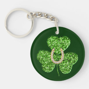 Glitter Shamrock And Horseshoe Key Chain