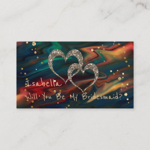 Glitter shine sequin two hearts bridesmaid persona enclosure card