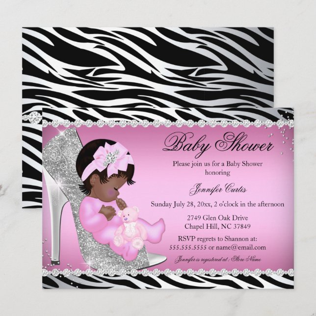 Glitter Shoe Baby Girl Baby Shower Ethnic Invitation (Front/Back)