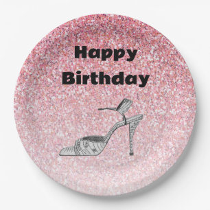 Glitter Shoe Illustration Fashion Pink Birthday Paper Plate