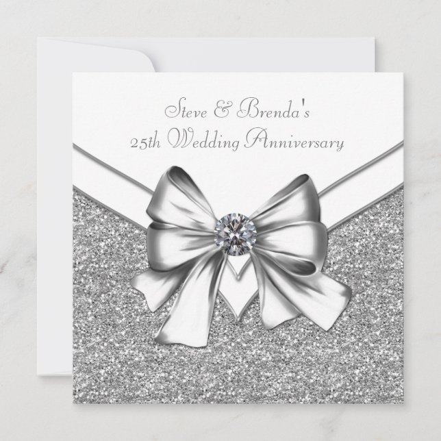 Glitter Silver 25th Wedding Anniversary Party Invitation (Front)