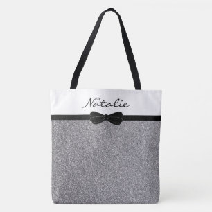 Glitter Silver Black  Personalized Shopping Tote Bag