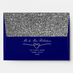 Glitter Silver Blue Wedding Envelope