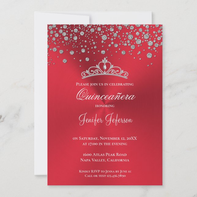 Glitter silver confetti Quinceanera Invitation (Front)