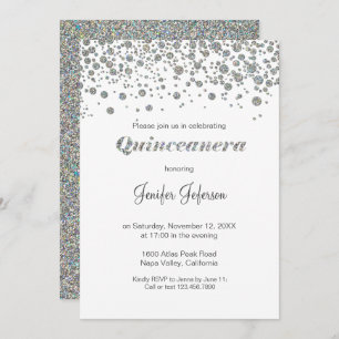 Glitter silver confetti Quinceanera Invitation