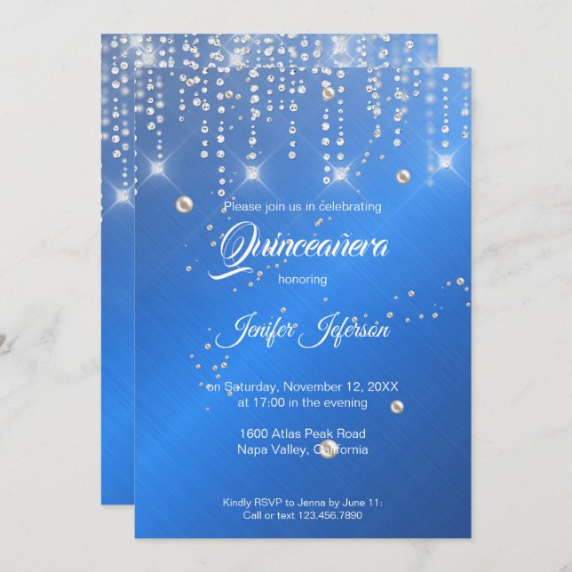 Glitter silver confetti Quinceanera Invitation (Front/Back)