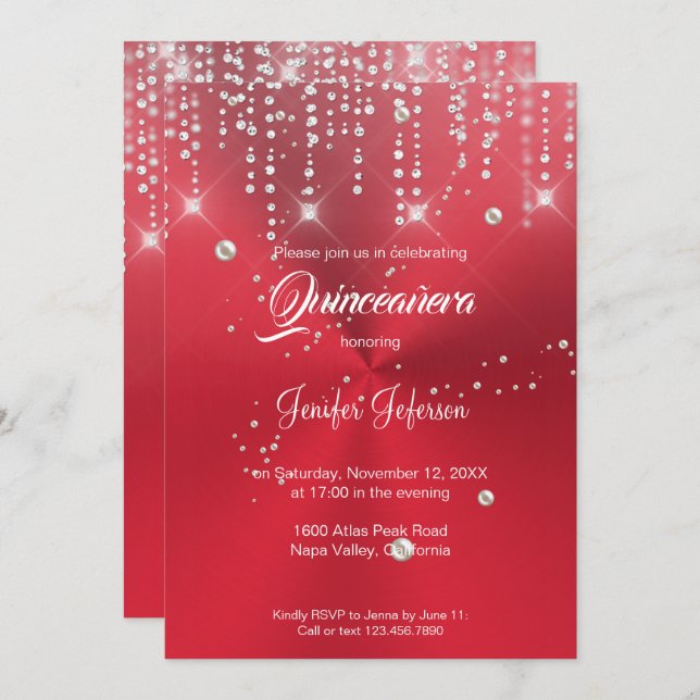 Glitter silver confetti Quinceanera Invitation (Front/Back)
