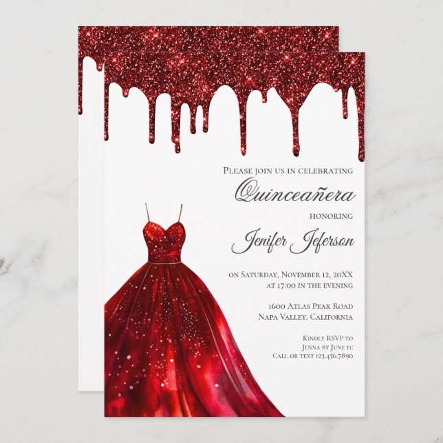 Glitter silver dripping Quinceanera Invitation (Front/Back)