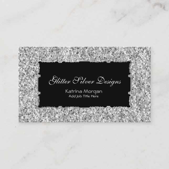 Glitter Silver Elegance Business Cards (Front)