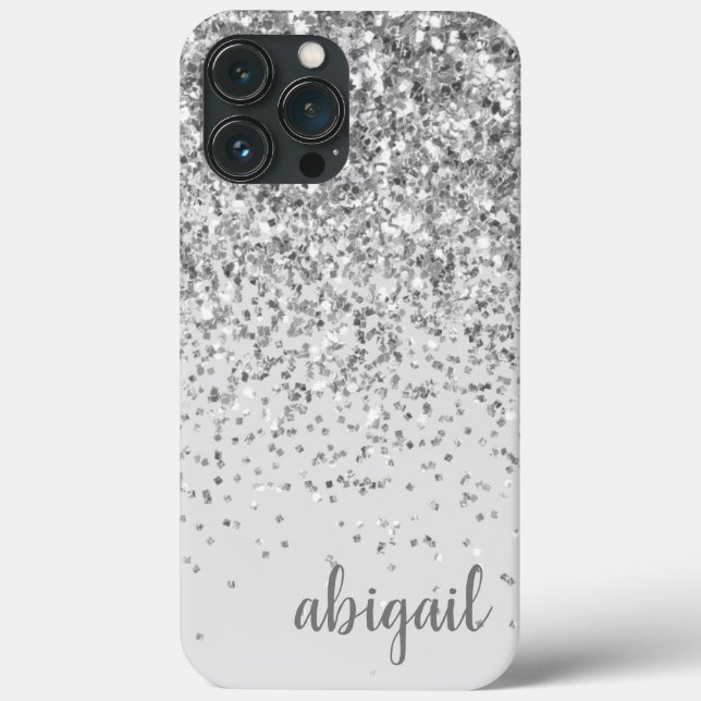 Glitter Silver Elegant Modern Monogram Name Case-Mate iPhone Case (Back)