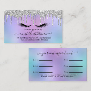 Glitter Silver Eyelash Extension Appointment  Business Card