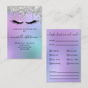 Glitter Silver Eyelash Extension Client Record Business Card