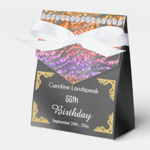 Glitter Silver Foil Orange Zebra Print Birthday Favour Box