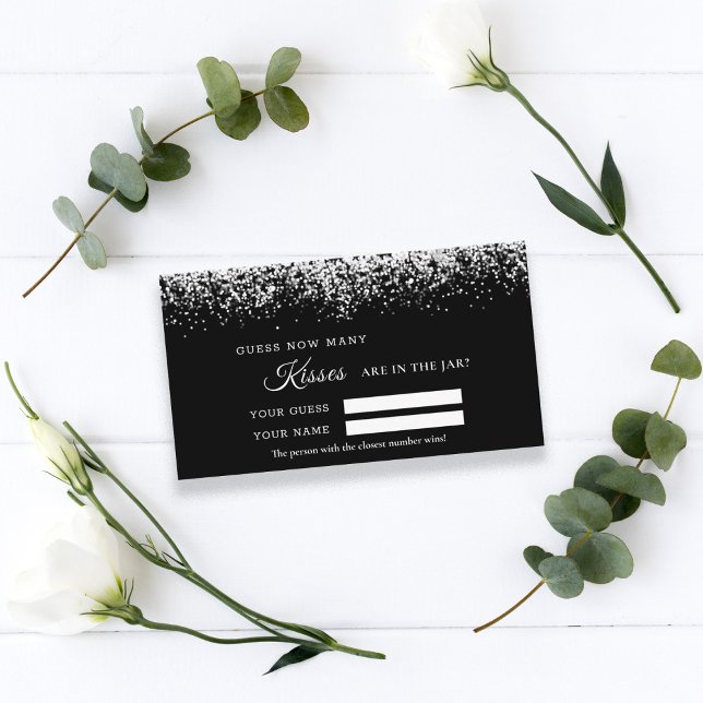 Glitter Silver How Many Kisses Shower Game card (Creator Uploaded)