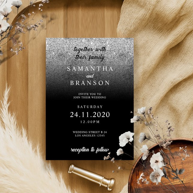 Glitter Silver Minimal Wedding Invitation (Creator Uploaded)
