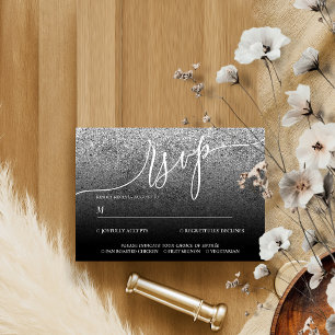 Glitter Silver Modern Wedding Calligraphy RSVP Card
