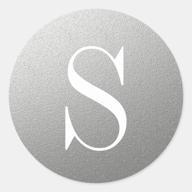 Glitter Silver Monogram  Initial Classic Round Sticker (Front)