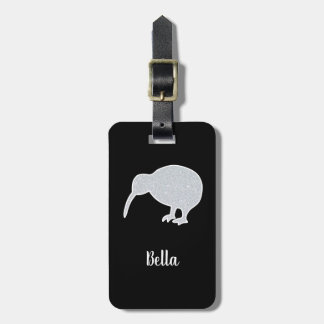 Glitter Silver NZ Kiwi, Black & White Custom  Luggage Tag
