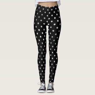 Glitter Silver Polka Dots Black Delicate Sparkly Leggings