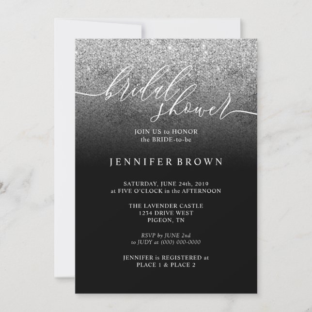 Glitter Silver SPARKle Bridal Shower Signature Invitation (Front)