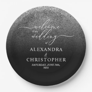 Glitter Silver Sparkle Welcome to wedding set Paper Plate