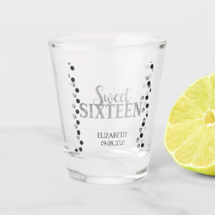 Glitter Silver Sweet 16 Dots Shot Glass