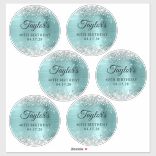 Glitter Silver & Turquoise 40th Birthday 5" Circle