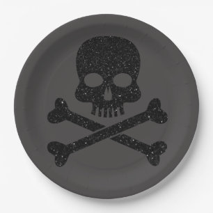 Glitter Skull'n'Crossbones Halloween Paper Plate