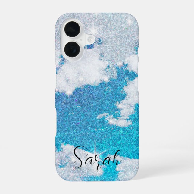 Glitter Sky And Clouds iPhone 16 Case (Back)