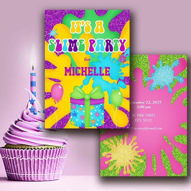 Glitter Slime Colourful Birthday Party Invitation (Creator Uploaded)